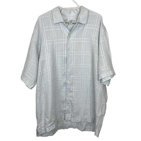 Tommy Bahama Shirt Mens Size XL 100% Linen Short Sleeve Pale Icy Blue - Picture 1 of 4